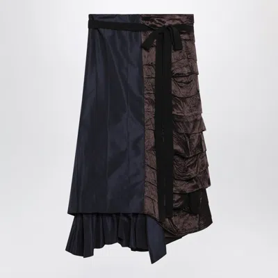 PRADA PRADA BLUE PATCHWORK FAILLE WRAP SKIRT