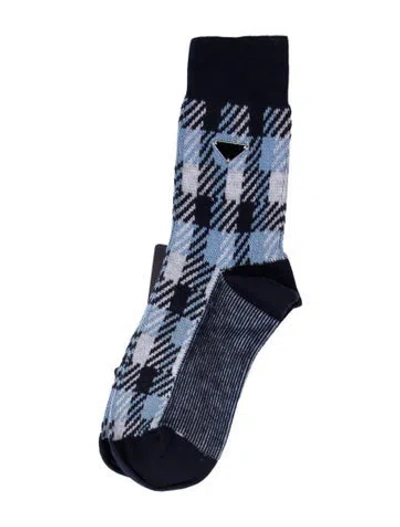 Pre-owned Prada Blue Pattern Print Socks W/tags