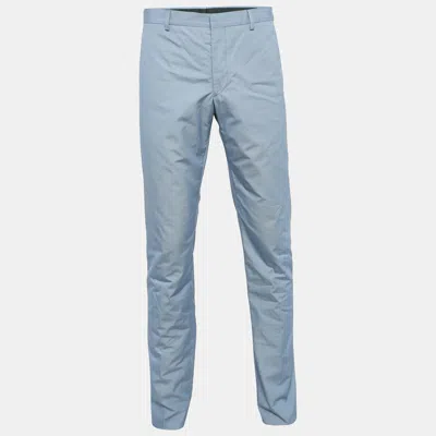 Pre-owned Prada Blue Patterned Cotton Regular Trousers L