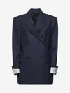 Prada | Blue Pinstripe Wool Double-breasted Blazer| Women | 38