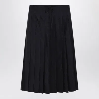 Prada Pleated Midi Skirt With Triangle-logo In Black
