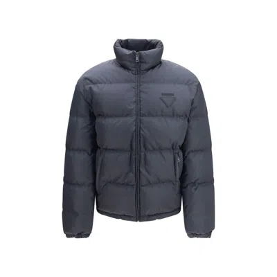 Prada Blue Polyamide Full-length Jacket In Gray