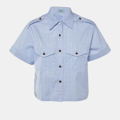 Pre-owned Prada Blue Prince Of Wales Cotton Crop Shirt M