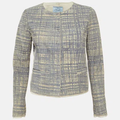 Pre-owned Prada Blue Printed Leather Jacket M