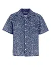 Prada Blue Printed Poplin Shirt In Blue