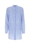 Prada Striped Silk Shirt With Mandarin Collar In Blue
