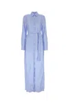 Prada Lapel Long-sleeved Shirt Dress In Blue