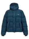 Prada Blue Re-nylon Logo Down Jacket In Dark Blue