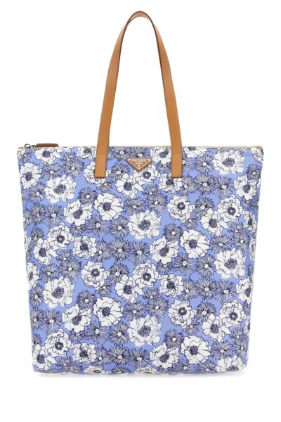 Prada Man Printed Re-nylon Shopping Bag In Multicolor
