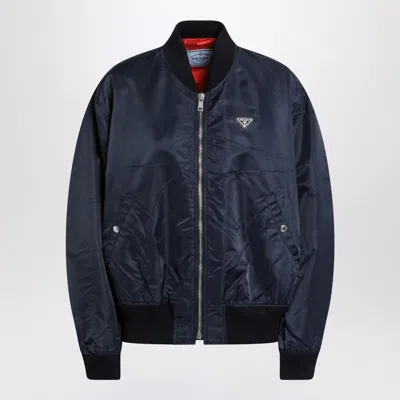 Prada Blue Renylon Bomber Jacket In Animal Print