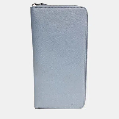 Pre-owned Prada Blue Saffiano Clutch/long Wallet (2m1220)