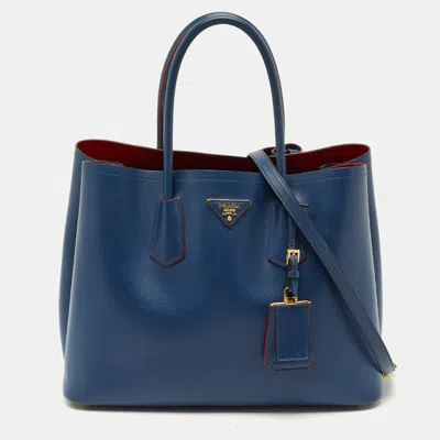 Pre-owned Prada Blue Saffiano Cuir Leather Large Double Handle Tote