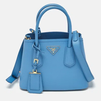 Pre-owned Prada Blue Saffiano Cuir Leather Mini Double Handle Tote