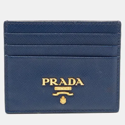 Pre-owned Prada Blue Saffiano Leather Card Holder