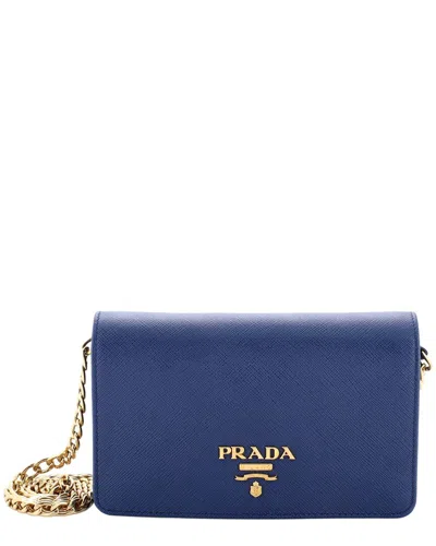 Prada Blue Saffiano Leather Chain Wallet Crossbody (authentic Pre-loved)