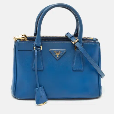 Pre-owned Prada Blue Saffiano Leather Small Galleria Double Zip Tote