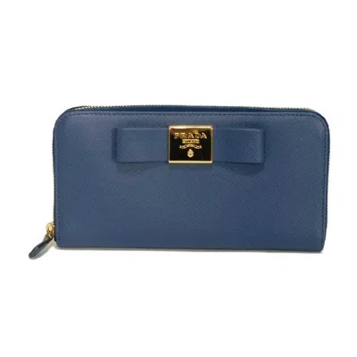 Pre-owned Prada Blue Saffiano Long Wallet (bi-fold) ()