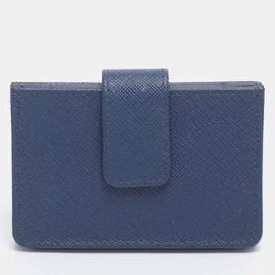 Pre-owned Prada Blue Saffiano Lux Leather 5 Gusset Card Holder