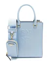 Prada Blue Saffiano Lux Leather Embossed Logo Small Tote (authentic Pre-loved) In Blue