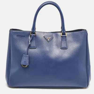 Pre-owned Prada Blue Saffiano Lux Leather Large Gardener's Tote