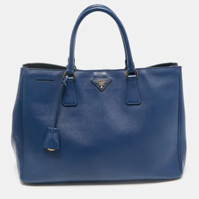 Pre-owned Prada Blue Saffiano Lux Leather Large Gardener's Tote