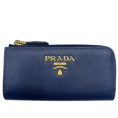 Pre-owned Prada Blue Saffiano Triangle Long Wallet (bi-fold) ()