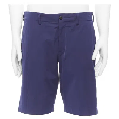 Pre-owned Prada Blue Shiny Nylon Back Darts Button Pocketed Bermuda Shorts It50 L