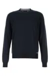 Prada Silk Crew Neck Sweater With Ribbed Cuffs In Bleu