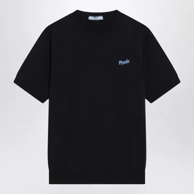 Prada Blue Silk-blend Sweater With Logo In Black