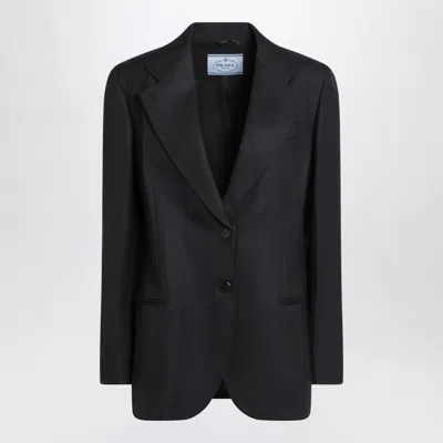 PRADA PRADA  BLUE SINGLE-BREASTED JACKET IN WOOL