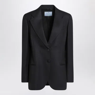 Prada Blue Single-breasted Jacket In Wool Women In Black