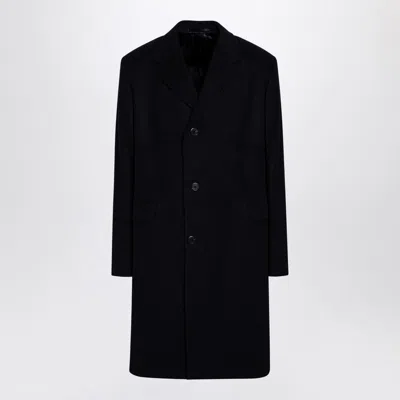 PRADA PRADA BLUE SINGLE-BREASTED WOOL COAT MEN