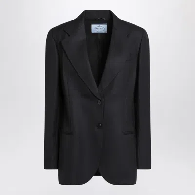 PRADA PRADA BLUE SINGLE-BREASTED JACKET IN WOOL