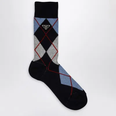 PRADA PRADA BLUE SOCKS WITH ARGYLE PATTERN