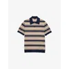 Prada Blue Striped Regular-fit Cotton Polo Shirt In Brown