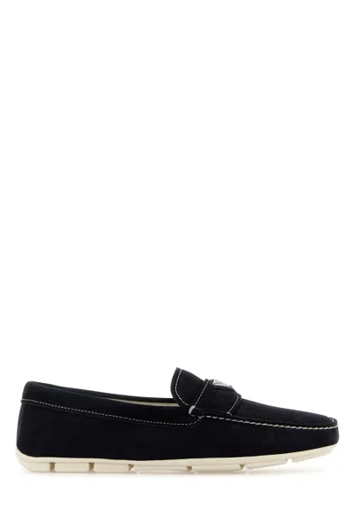 Prada Blue Suede Loafers In Bleu
