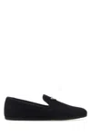 Prada Versatile Round Toe Suede Loafers In Blue