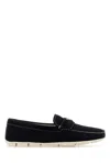 Prada Blue Suede Loafers In Bleu