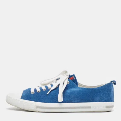 Pre-owned Prada Blue Suede Low Top Sneakers Size 39.5