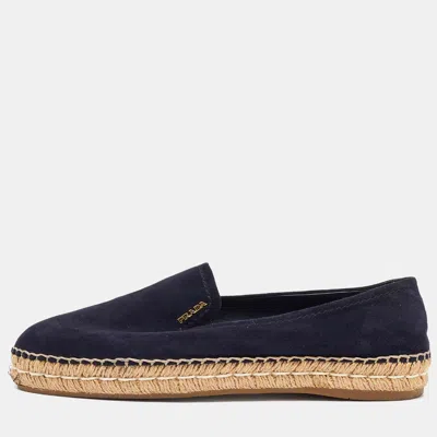 Pre-owned Prada Blue Suede Slip On Espadrille Flats Size 39