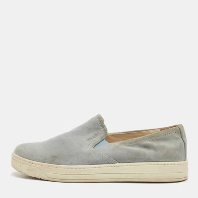 Pre-owned Prada Blue Suede Slip On Sneakers Size 37