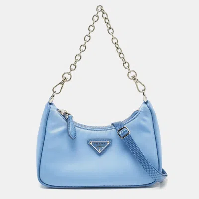 Pre-owned Prada Blue Tessuto Nylon Mini Re-edition Shoulder Bag