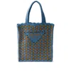 Prada Light Blue And Caramel Crochet Shopping Bag In Blue