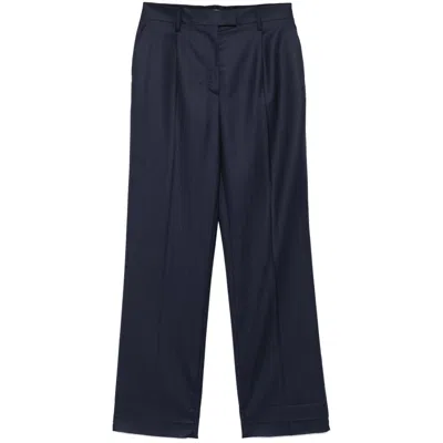 Prada Wool Pinstripe Straight Trousers In Blue