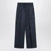 Prada Enamel-triangle Padded Straight Trousers In Blue