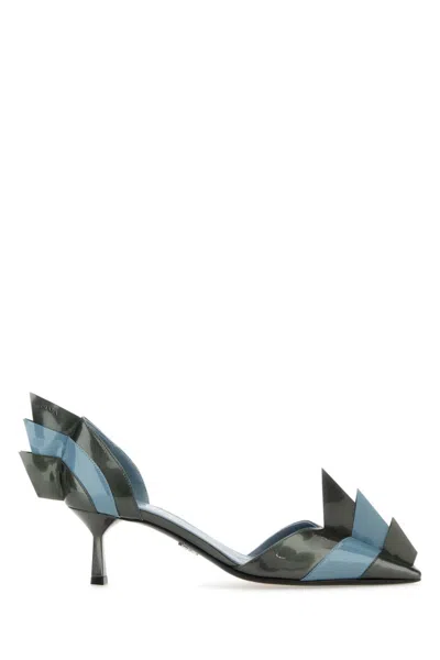 Prada Blue Two-tone Leather Pumps