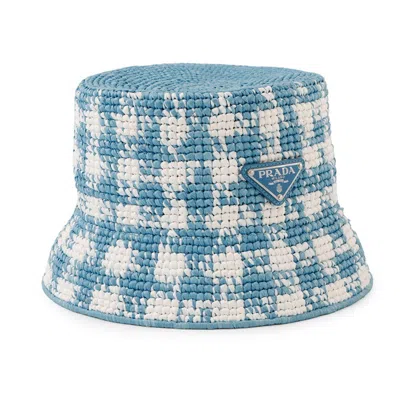 Pre-owned Prada Blue Viscose Rayon Bucket Hat () In Multi