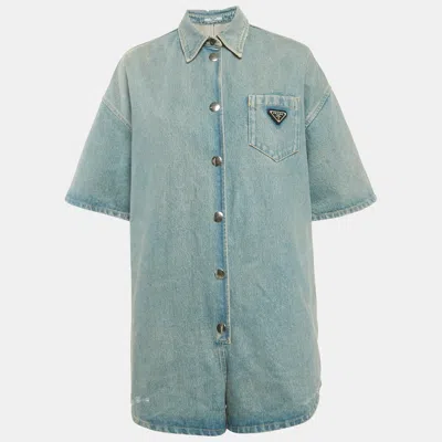 Pre-owned Prada Blue Washed Denim Playsuit M