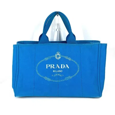 Pre-owned Prada Blue White Canvas Shoulder Bag Tote Bag ()