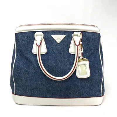 Pre-owned Prada Blue White Denim Leather Handbag () In Multi